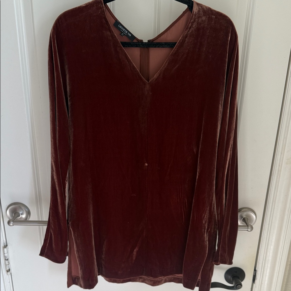 Lafayette 148 Women's Velvet Blouse Tunic Burgundy Brown Medium M